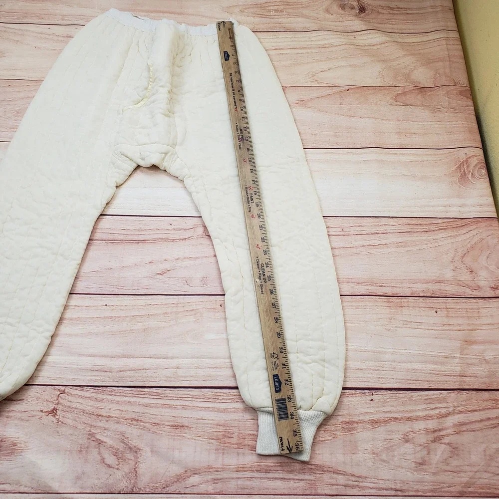 Vintage Mens Quilted‎ Thermal Long Johns Cream Insulated Base Layer Large 31463